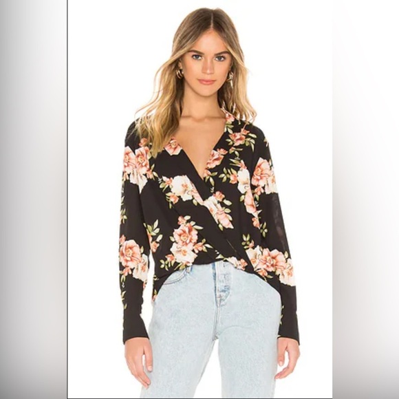 LIKELY Revolve Sophia Floral Mimi Top in Black Multi Surplice neckline Size XS - Picture 1 of 10